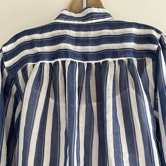 Banana Republic Ramie Popover Shirt Dress Navy White Stripes Size MP Preppy NWT - Picture 9 of 16